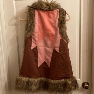Judith March Brown Faux Suede Vest w Fur trim Pink Accents